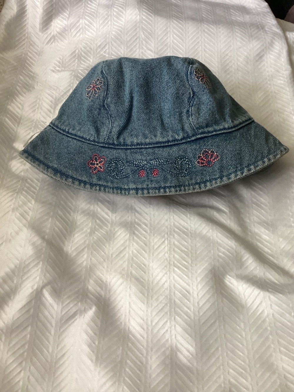Vintage GYMBOREE Butterflies & Flowers Embroidery Denim Bucket Sun Hat S/M 3-4